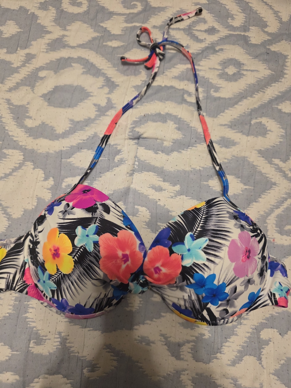 Floral Push-Up Halter Bikini Top - Multicolor